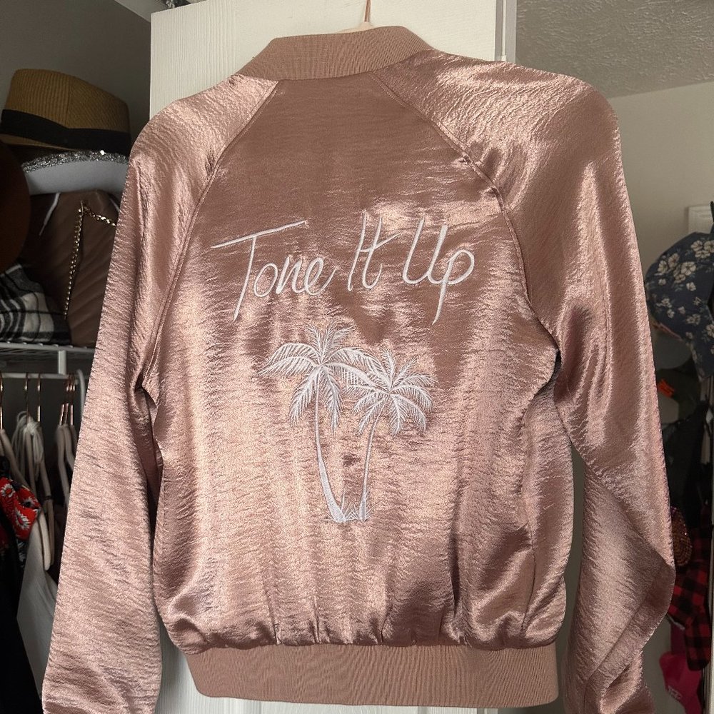 Tone It Up Pink Metallic Bomber Jacket